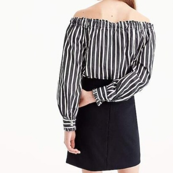 NWT J. Crew Off the Shoulder Bow Front Long Sleeve Blouse Size M Striped - Picture 2 of 14